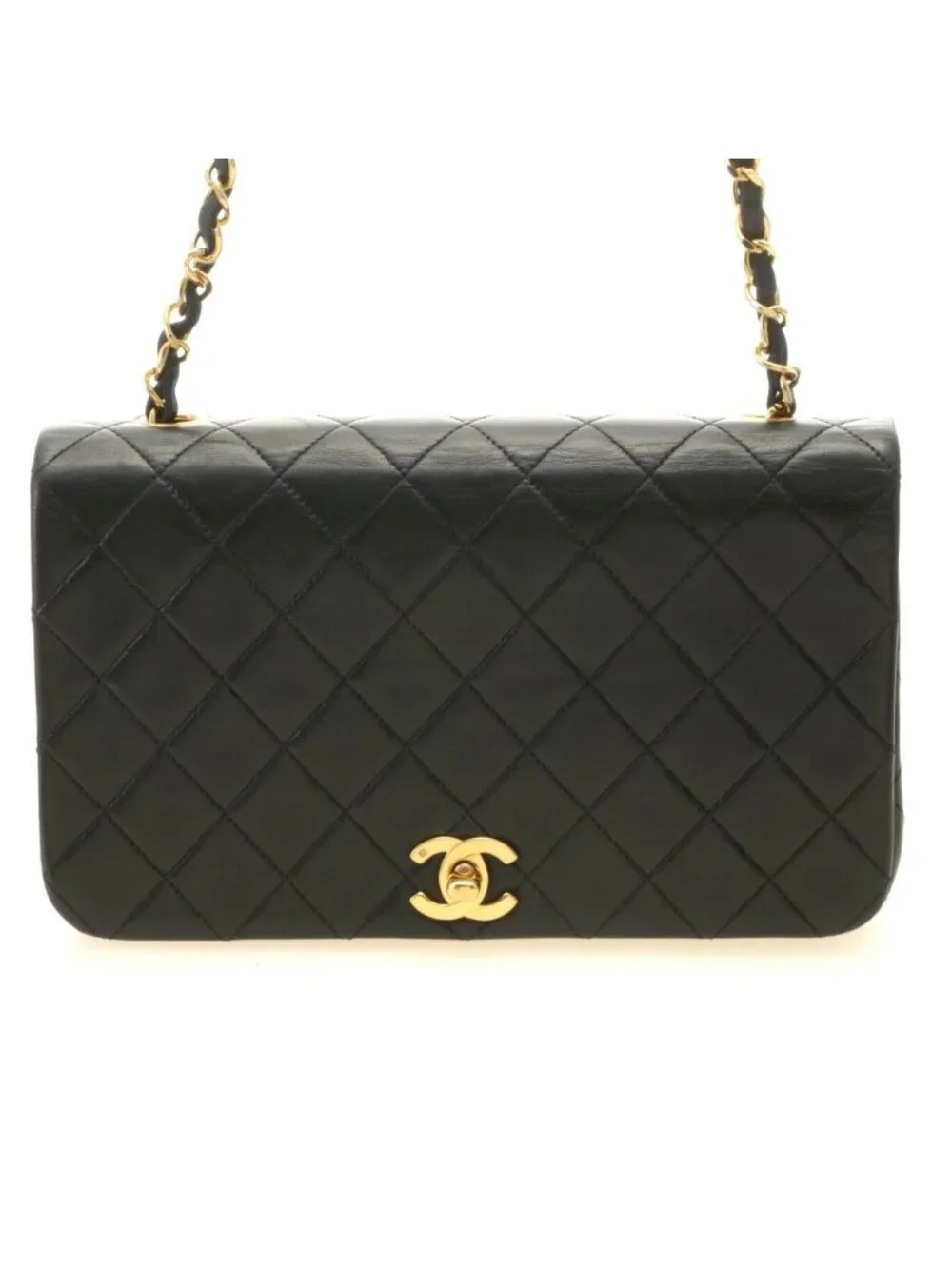 Chanel Quilted 23 Turnlock Full Flap Chain Shoulder Bag Black Lambskin